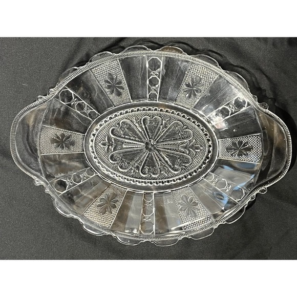 Glass Serving bowl/Tray. Scalloped edge design. Great floral print. - Picture 1 of 7
